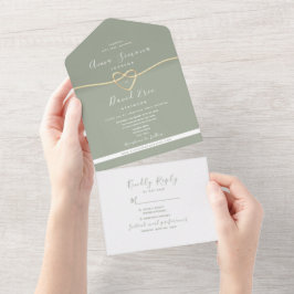 Modern Sage Green Gold Wedding All In One Einladung