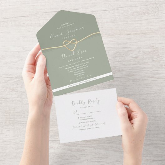 Modern Sage Green Gold Wedding All In One Einladung (Abreißen)