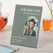 Modern Sage Green Graduation Photo Tabletop Sockelschild (In Situ)