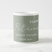 Modern Sage Green Happy Retirement Personalized  Jumbo-Tasse (Vorderseite)