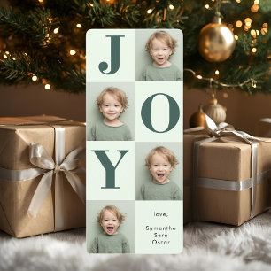 Modern Sage Green JOY Vertikales Foto Weihnachten