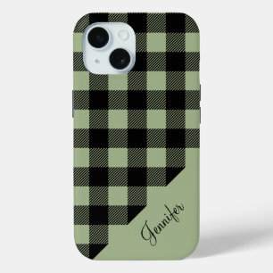 Modern Sage Green Kariert Karo Muster Name Case-Mate iPhone Hülle