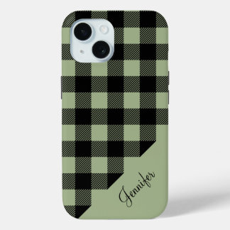 Modern Sage Green Kariert Karo Muster Name Case-Mate iPhone Hülle