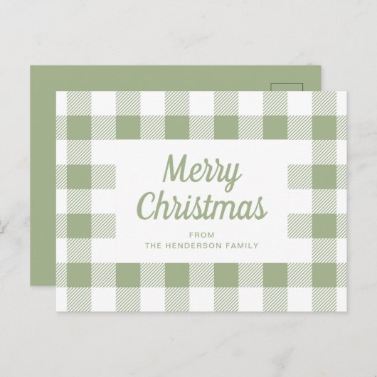 Modern Sage Green Karierte Weihnachten Postkarte (Vorne/Hinten)