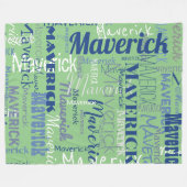 Modern Sage Green Long Name Repeating Pattern Fleecedecke (Vorderseite (Horizontal))