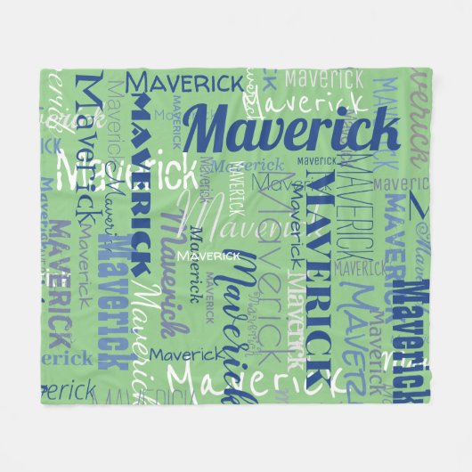 Modern Sage Green Long Name Repeating Pattern Fleecedecke (Vorderseite (Horizontal))