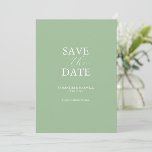 Modern Sage Green Minimal Save The Date (Stehend Vorderseite)