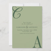 Modern Sage Green Minimalist Monogram Wedding Save The Date (Vorderseite)