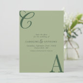 Modern Sage Green Minimalist Monogram Wedding Save The Date (Stehend Vorderseite)