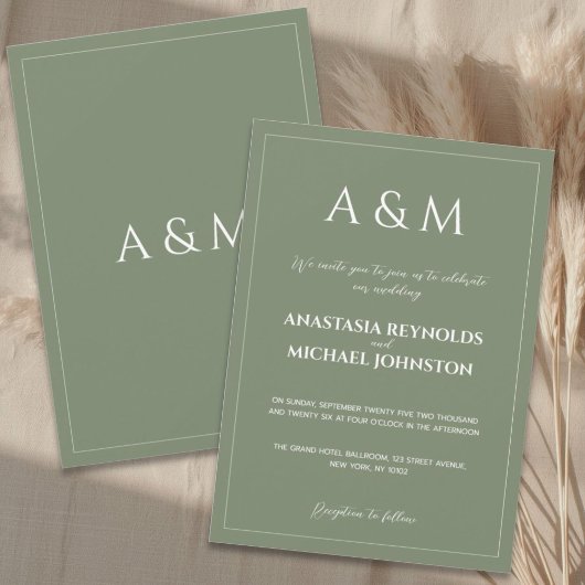 Modern sage green minimalist wedding einladung