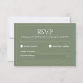 Modern sage green minimalist wedding RSVP karte (Vorderseite)