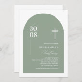 Modern Sage Green Minimalistisch Arch Christening  Einladung (Vorne/Hinten)