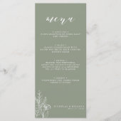 Modern Sage Green Minimalistisch Boho Wedding Mono Menükarte (Vorderseite)