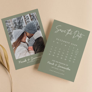 Modern Sage Green Minimalistisch Foto Calendar Boh Save The Date