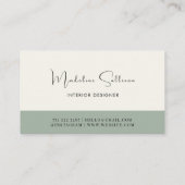 Modern Sage Green Minimalistisch Visitenkarte (Rückseite)