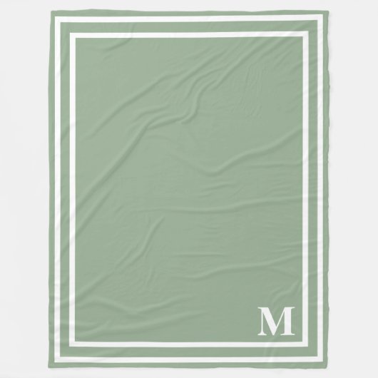 Modern Sage Green Monogram Fleecedecke (Vorderseite)
