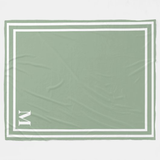 Modern Sage Green Monogram Fleecedecke (Vorderseite (Horizontal))