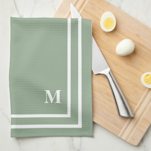 Modern Sage Green Monogram Geschirrtuch (Viertel Falte)