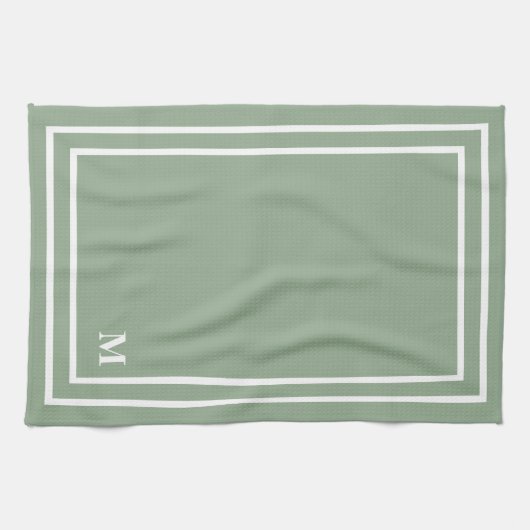 Modern Sage Green Monogram Geschirrtuch (Horizontal)