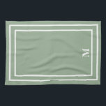 Modern Sage Green Monogram Geschirrtuch<br><div class="desc">Dieses stilvolle,  moderne Design besticht durch ein doppeltes,  weißes Quadrat auf hübschem Weiß und ein Monogramm in einem eleganten Schriftart. Ändern Sie die Initialisierung in Ihre eigene. Sie können dieses Design mehr anpassen,  indem Sie den Schriftart ändern,  die Weißen transparent machen und eine andere Farbe wählen.</div>