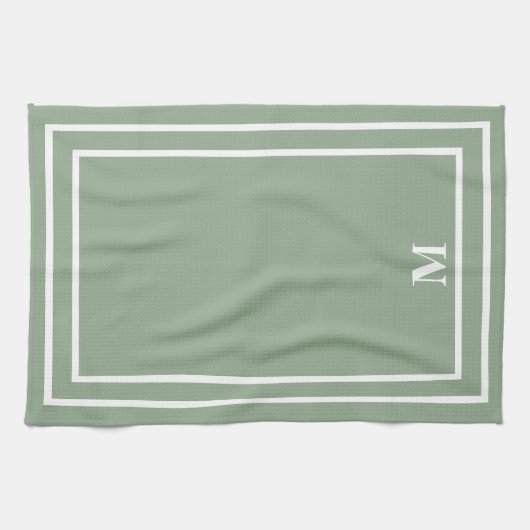 Modern Sage Green Monogram Geschirrtuch (Horizontal)