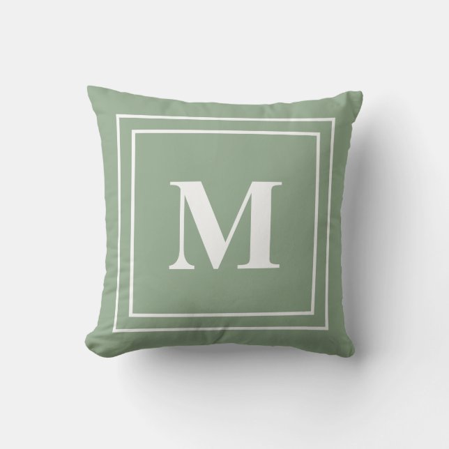 Modern Sage Green Monogram Kissen (Vorderseite)
