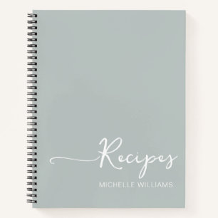 Modern Sage Green Monogram Name Cookbook Rezept Notizblock