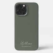 Modern Sage Green Monogram Name Script iPhone Hülle (Rückseite)
