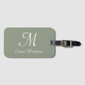 Modern Sage Green Monogram Name Travel Holiday Gepäckanhänger (Vorderseite (Horizontal))