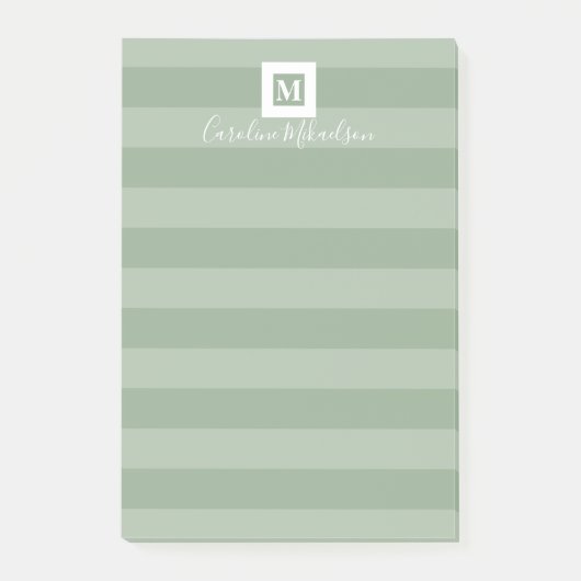 Modern Sage Green Monogram Post-it Klebezettel (Vorderseite)