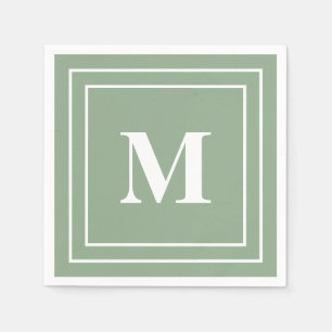 Modern Sage Green Monogram Serviette
