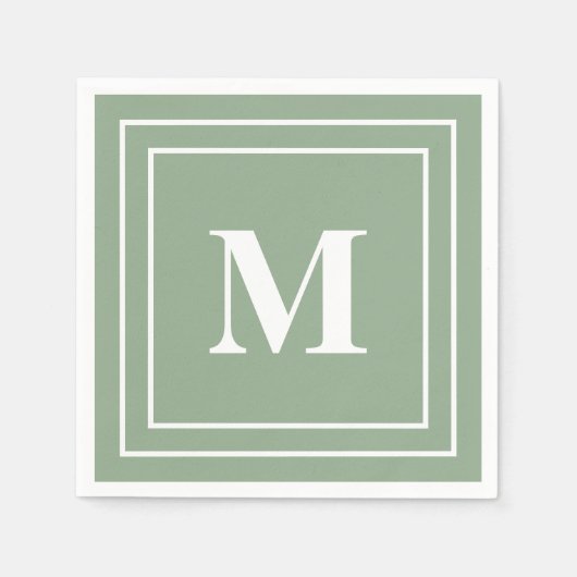 Modern Sage Green Monogram Serviette (Vorderseite)