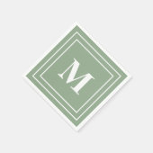 Modern Sage Green Monogram Serviette (Ecke)