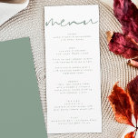 Modern Sage Green Neutral White Wedding Menu Programm<br><div class="desc">schlankes Menü,  um der Sammlung zu entsprechen *Wenn Sie mehr Papieroptionen wünschen,  kann dieses Design in ein schlankes Programm übertragen *oder für weitere Hilfe kontaktieren Sie mich</div>