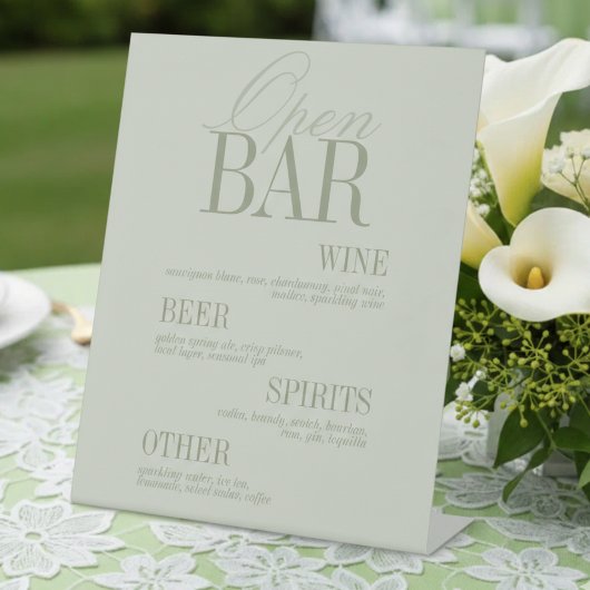 Modern Sage Green Open Bar Menu Wedding Sockelschild