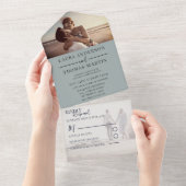 Modern Sage Green Photo Collage Wedding All In One Einladung (Abreißen)