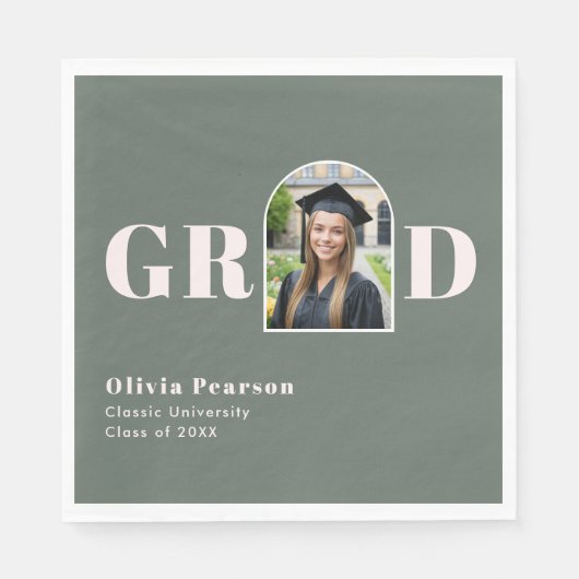 Modern Sage Green Pink Arch Photo Graduation Serviette (Vorderseite)