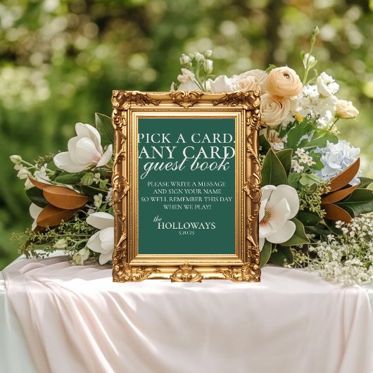 Modern Sage Green Playing Card Wedding Guest Book Poster