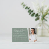Modern Sage Green Professional Photo Visitenkarte (Stehend Vorderseite)