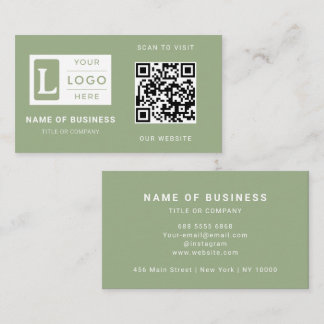 Modern Sage Green QR Code Minimalist Custom Logo Visitenkarte