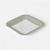 Modern Sage Green Religious Cross Boy Baptism Pappteller (Gewinkelt)