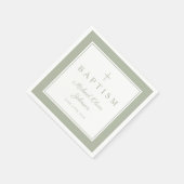 Modern Sage Green Religious Cross Boy Baptism Serviette (Ecke)
