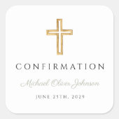 Modern Sage Green Religious Cross Boy Confirmation Quadratischer Aufkleber (Vorderseite)