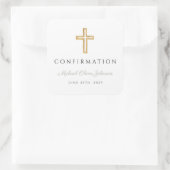 Modern Sage Green Religious Cross Boy Confirmation Quadratischer Aufkleber (Tasche)
