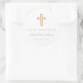 Modern Sage Green Religious Cross Boy Confirmation Runder Aufkleber (Tasche)