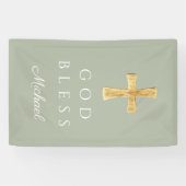 Modern Sage Green Religious Cross Gott segne Banner (Horizontal)