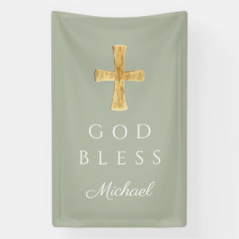 Modern Sage Green Religious Cross Gott segne Banner