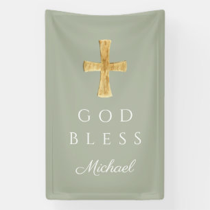 Modern Sage Green Religious Cross Gott segne Banner