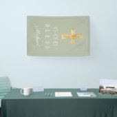 Modern Sage Green Religious Cross Gott segne Banner (Messe)