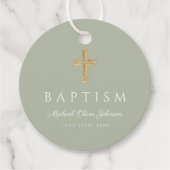 Modern Sage Green Religious Cross Script Baptism  Geschenkanhänger (Vorderseite)